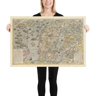 Old Map of Scandinavia, 1539 - Carta Marina by Olaus Magnus - Sea Monster Map - Nordic Countries Denmark, Sweden, Finland