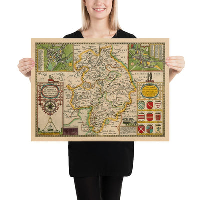 Old Map of Warwickshire in 1611 by John Speed - Birmingham, Coventry, Solihull, Warwick