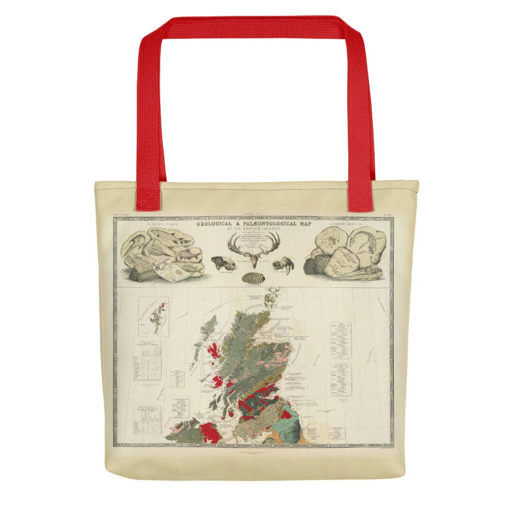 Schottland Tragetasche mit vintage Kartenprint der geologischen und paläontologischen Karte von Schottland 1854, von A.K. Johnston und E. Forbes 
