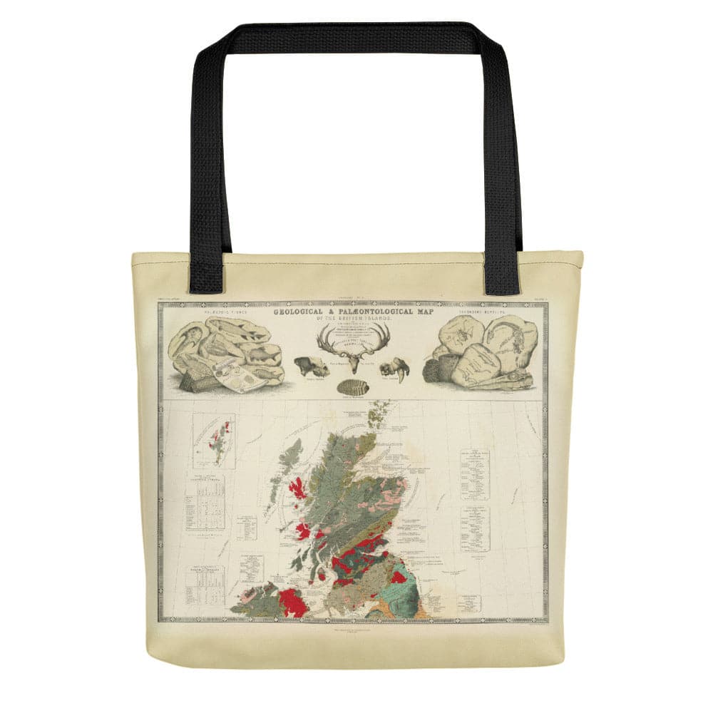 Schottland Tragetasche mit vintage Kartenprint der geologischen und paläontologischen Karte von Schottland 1854, von A.K. Johnston und E. Forbes 