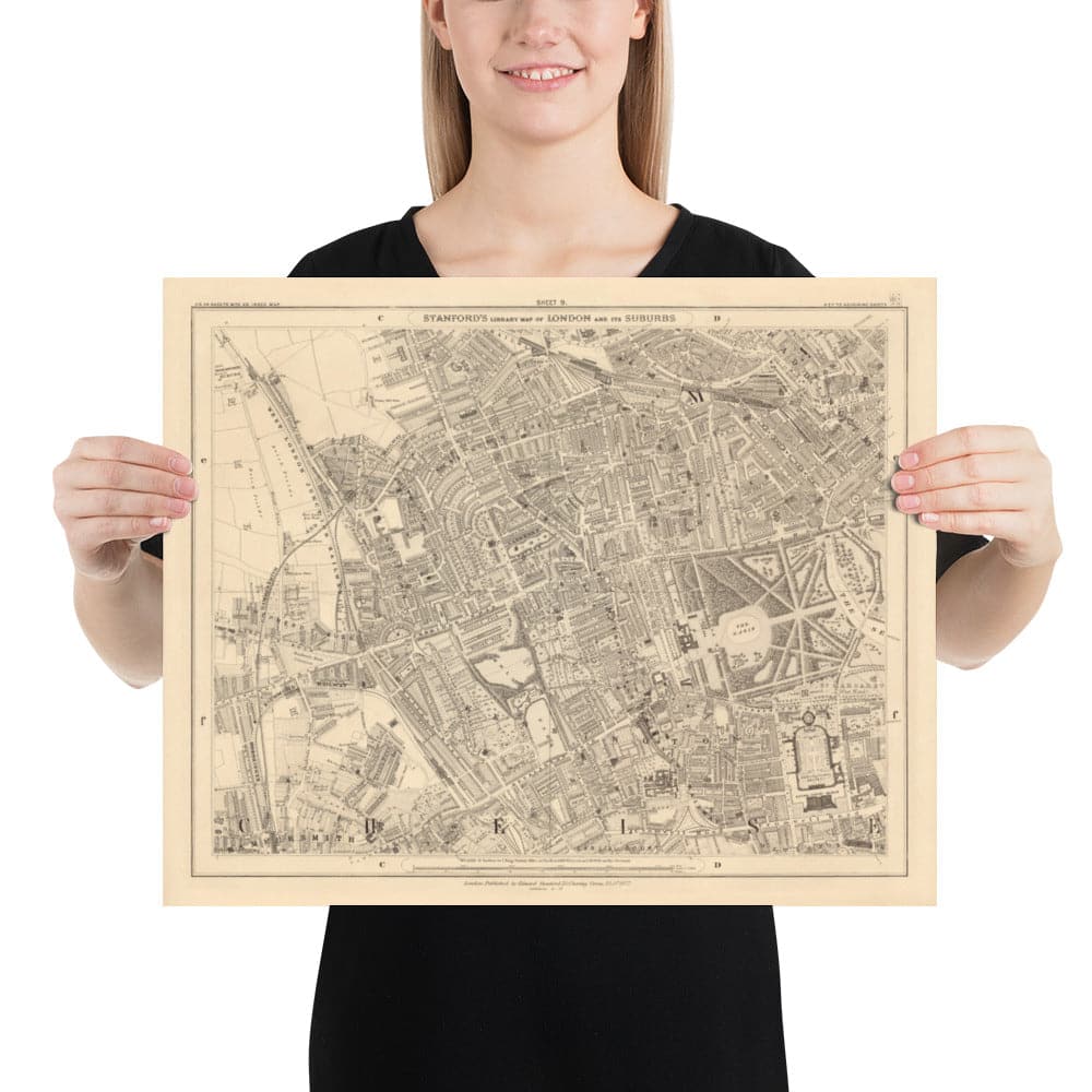 Old Map of West London, 1862 by Edward Stanford - Notting Hill, Kensington, Portobello Road, Shepherds Bush, Bayswater - W11, W2, W8, SW7, W14, W6, W12, W10