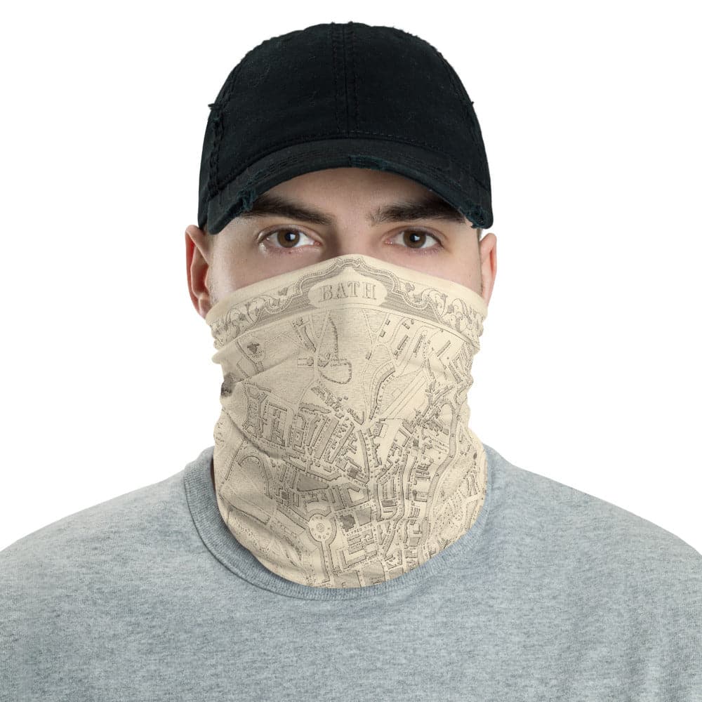 Bath Face Mask / Neck Gaiter with vintage map print of Bath by John Rapkin, 1851
