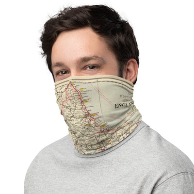 Train &amp; Rail Gesichtsmaske / Halskrause / Snood mit Vintage-Karte Letts's Eisenbahn und statistische Karte von England und Wales, 1883
