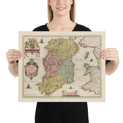 Mapa antiguo de Irlanda, Hibernia en 1654 por Joan Blaeu del Teatro Orbis Terrarum Sive Atlas Novus - Islas Británicas