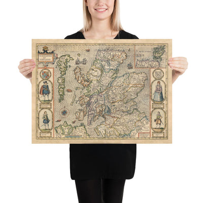 Viejo Mapa de Escocia en 1611 por John Speed ​​- Orkney, Shetland, Highlands, Skye, Loch Ness