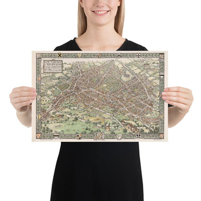 Alter bildlicher Stadtplan von Birmingham im Jahr 1730 von Bernard Sleigh 