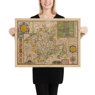 Old Map of Worcestershire in 1611 by John Speed - Worcester, Bromsgrove, Kidderminster, Malvern, Droitwich