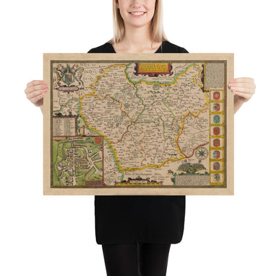 Ancienne carte de Leicestershire en 1611 par John Vitesse - Leicester, Loughborough, Hinckley, Wigston