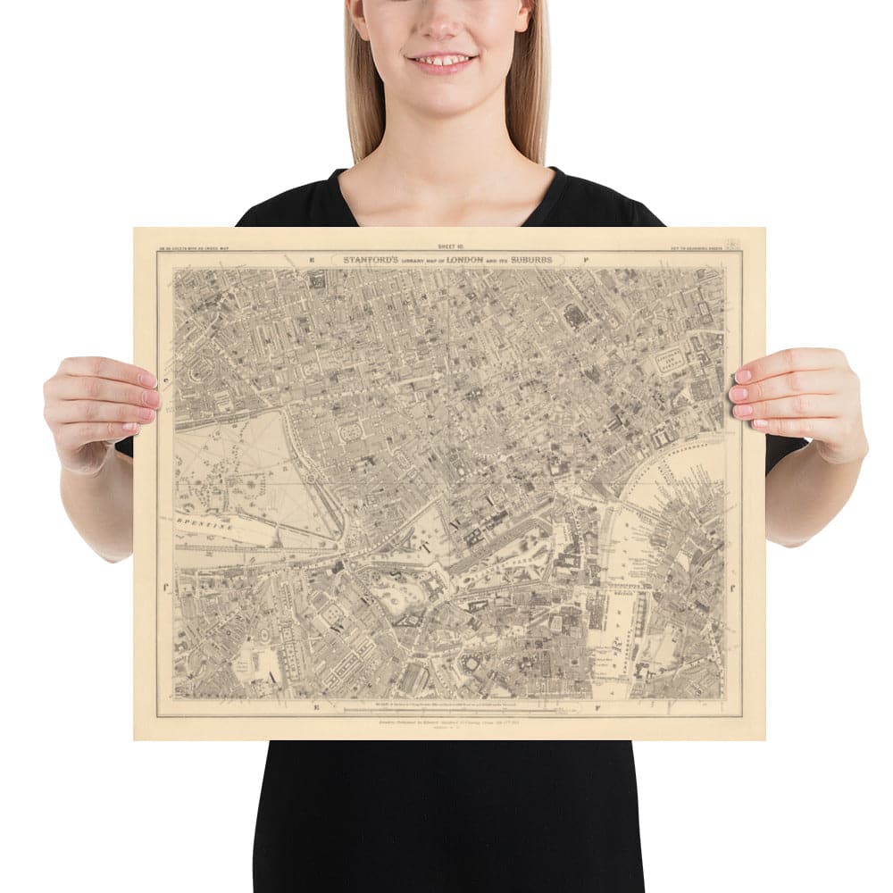 Old Map of Central London by Edward Stanford, 1862 - Mayfair, Oxford Street, Westminster, Knightsbridge, Waterloo - W1, WC1, WC2, SW1, W2