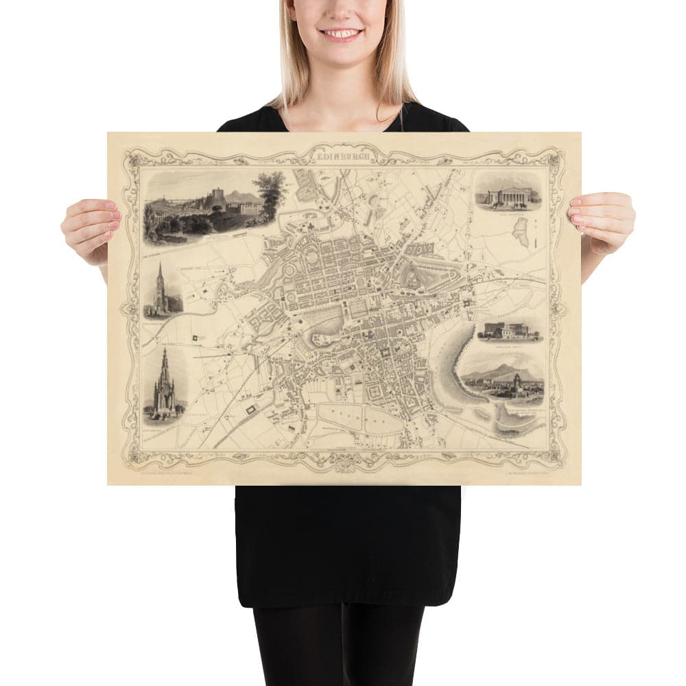Old Map of Edinburgh, Scotland in 1851 by Tallis & Rapkin
