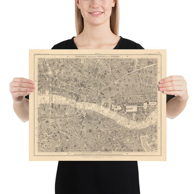 Old Map of City of London by Edward Stanford, 1862 - London Bridge, St Pauls, Liverpool St, Bank, Finsbury, Southwark - EC1, EC2, EC3, EC4, E1, E1W, SE1, SE16