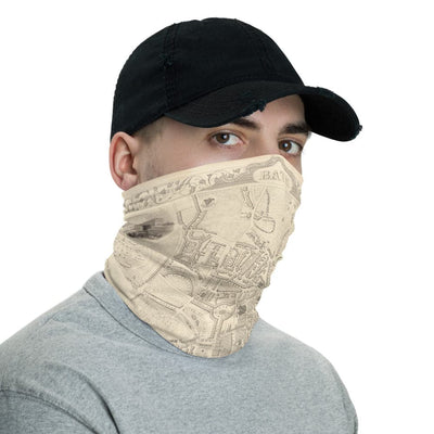 Bath Face Mask / Neck Gaiter with vintage map print of Bath by John Rapkin, 1851