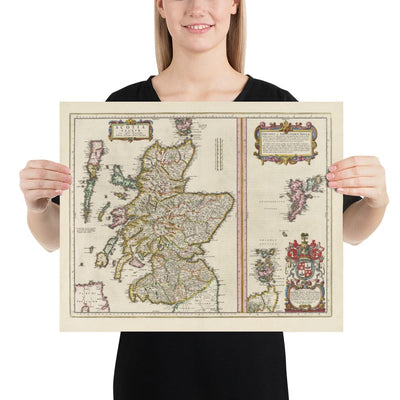 Antiguo mapa de Escocia, Islas Shetland y Orcadas en 1654 por Joan Blaeu del Theatrum Orbis Terrarum Sive Atlas Novus
