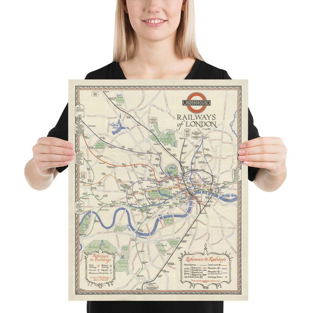 Rare Old London Underground Tube Map, 1928 - Covent Garden, Piccadilly Circus, Central & District Line