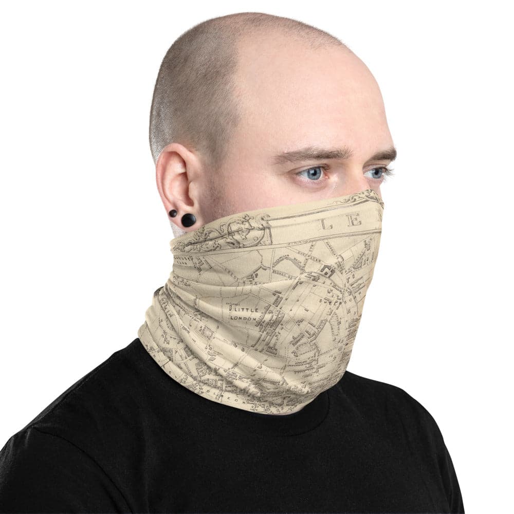 Leeds Face Mask / Neck Gaiter / Snood with Rare Old Map of Leeds in 1851 by John Rapkin