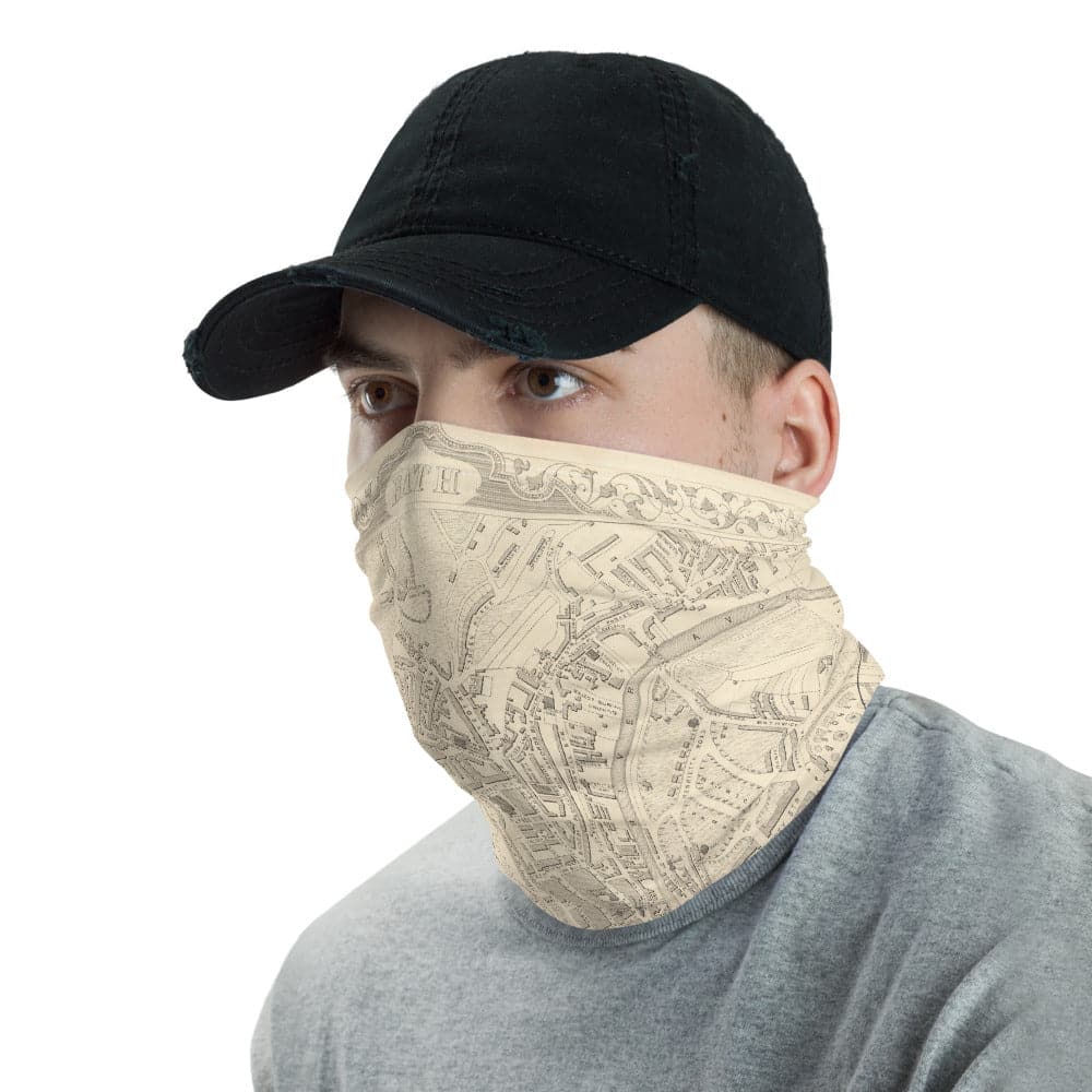 Bath Face Mask / Neck Gaiter with vintage map print of Bath by John Rapkin, 1851