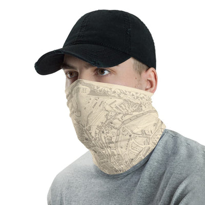 Bath Face Mask / Neck Gaiter with vintage map print of Bath by John Rapkin, 1851