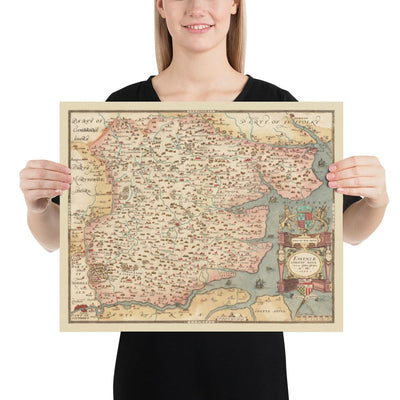 Old Map of Essex 1579 by Christopher Saxton - First Map of Essex -  Southend, Colchester, Chelmsford, Romford, Dagenham, Brentwood