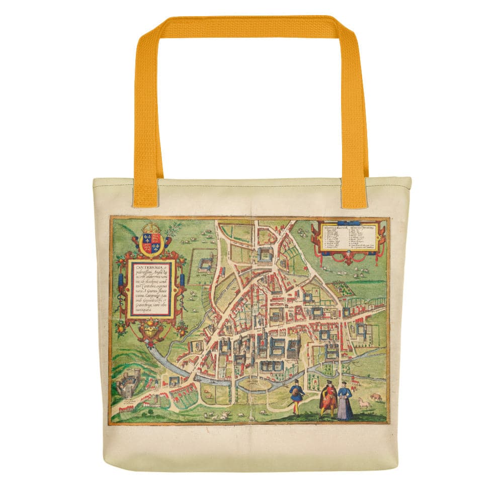 Cambridge Tote Bag with historic map of Cambridge (Cantebrigia) and its old colleges in 1575 by George Braun