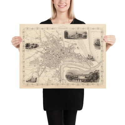 Old Map of Aberdeen, Scotland in 1851 by Tallis & Rapkin