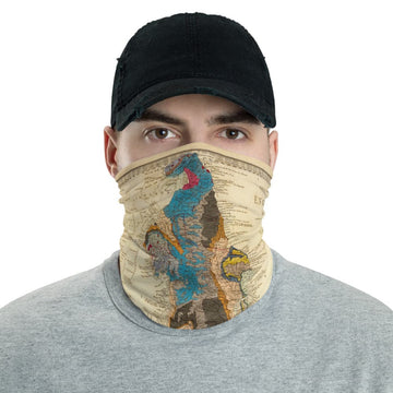 England Face Mask / Neck Gaiter - with vintage geological map of England & Wales by Roderick Impey Murchison, 1843