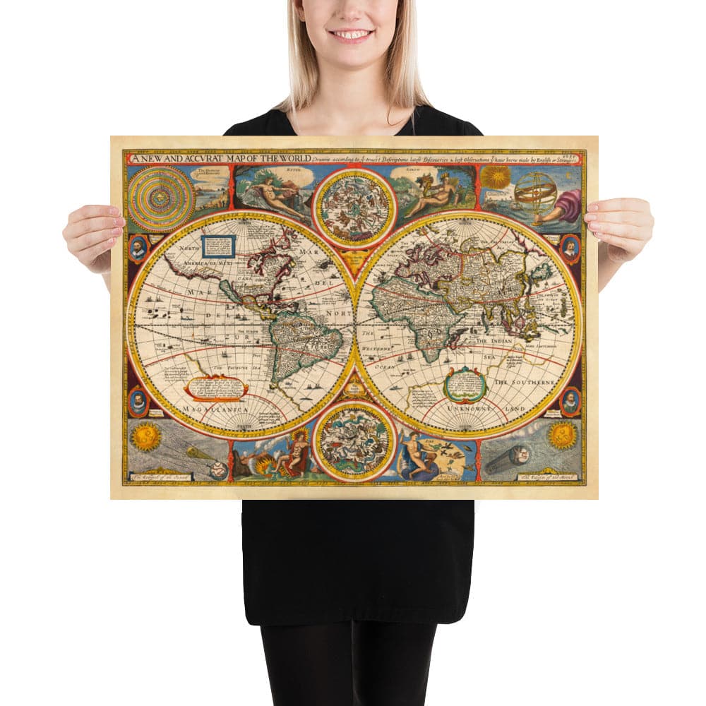 Old World Map from 1651 by John Speed - Rare Colour Vintage Wall Art