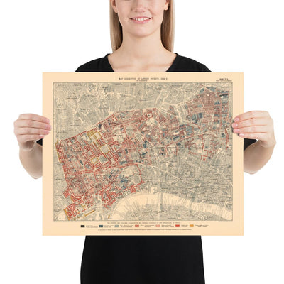 Carte de la pauvreté de Londres 1898-9, West Central District, par Charles Booth - Westminster, Camden, City of London, Islington - W1, WC1, WC2, EC1, N1