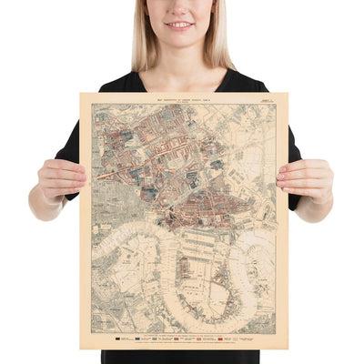 Karte der Armut in London 1898-9, östlicher Bezirk, von Charles Booth - Isle of Dogs, Surrey Quays, West India, Canary Wharf - E3, E14, SE16, SE8, SE10 