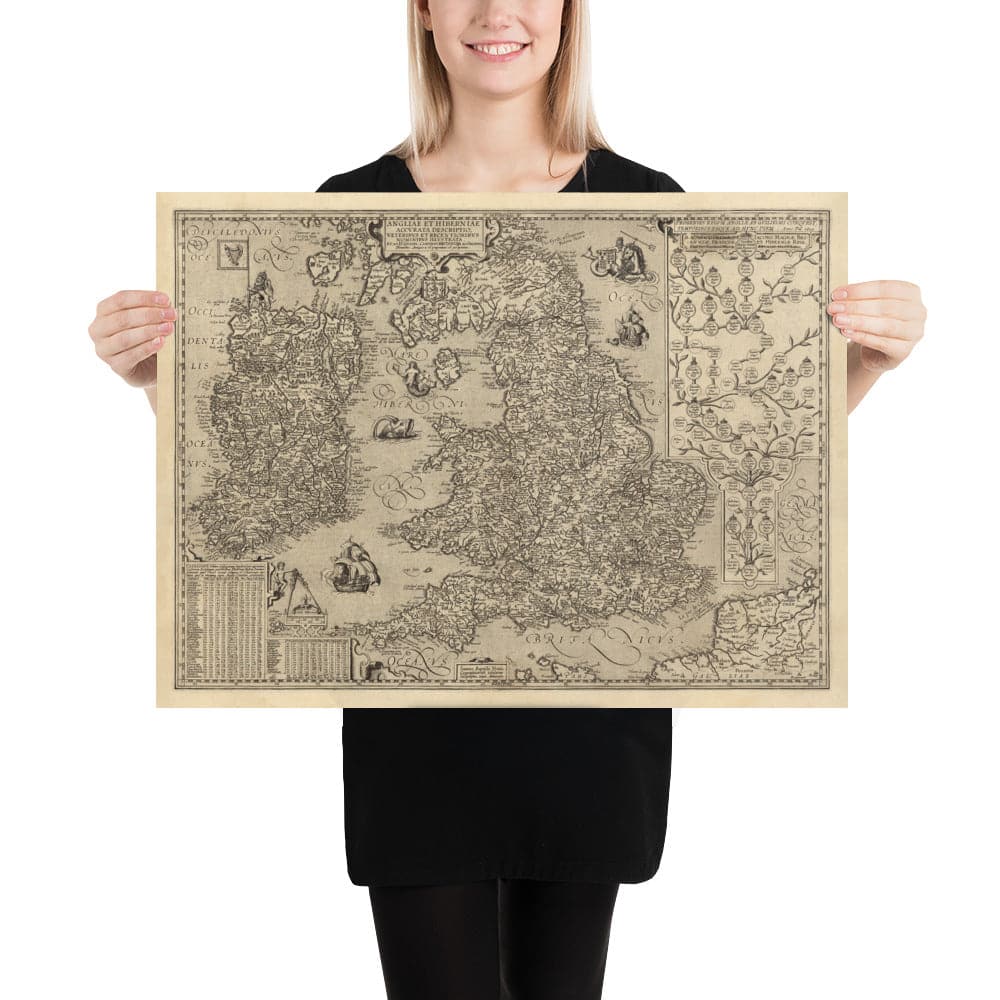 Ancienne carte de l'Angleterre et de l'Irlande en 1605 par Abraham Ortelius