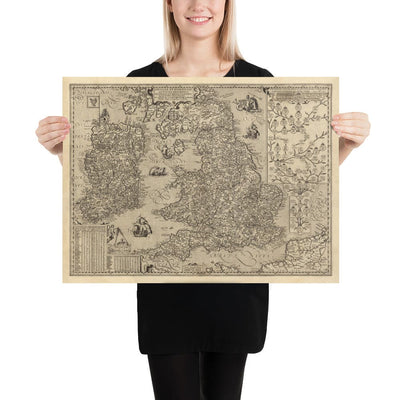Ancienne carte de l'Angleterre et de l'Irlande en 1605 par Abraham Ortelius
