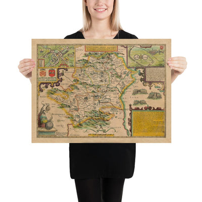 Old Map of Hertfordshire in 1611 by John Speed - Stevenage, St Albans, Watford, Hemel Hempstead