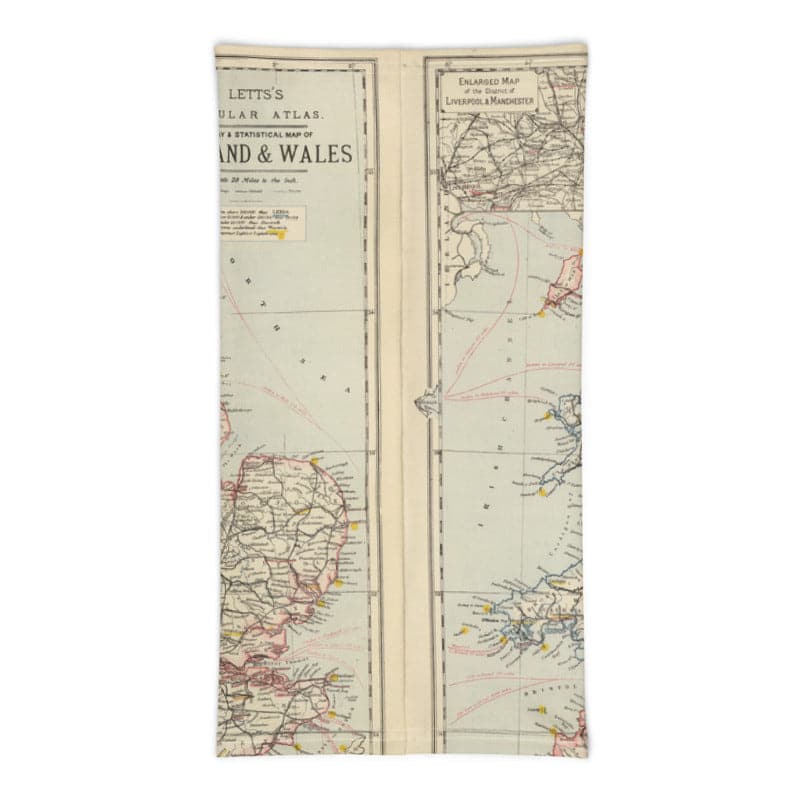 Train &amp; Rail Gesichtsmaske / Halskrause / Snood mit Vintage-Karte Letts's Eisenbahn und statistische Karte von England und Wales, 1883