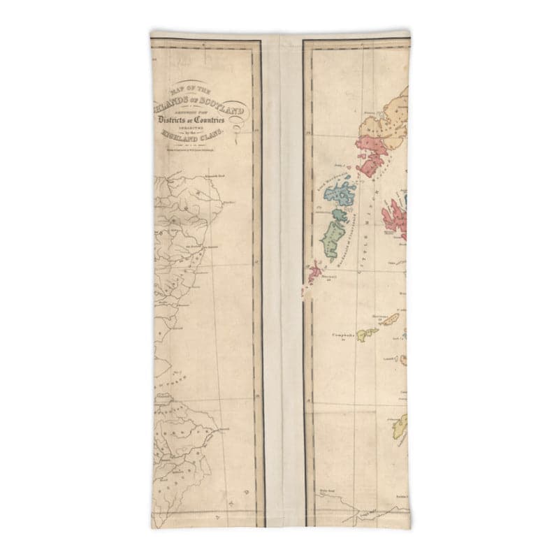 Scotland Clan Face Mask / Neck Gaiter / Snood with vintage map of the Highlands of Scotland by WH Lizars, 1822