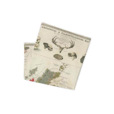 Máscara escocesa / Pañuelo para el cuello con un mapa antiguo del mapa geológico y paleontológico de las Islas Británicas (Escocia) de 1854, por A.K. Johnston y Edward Forbes