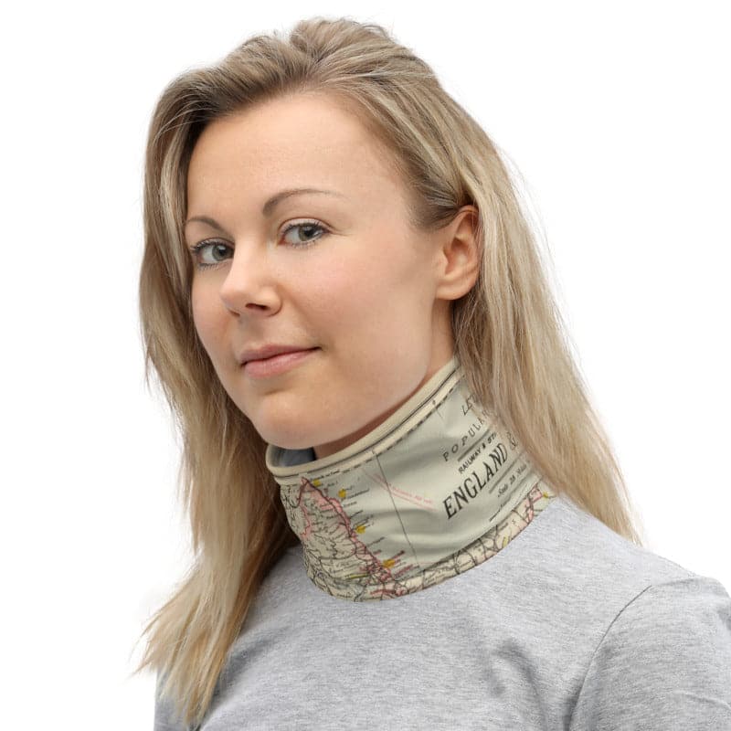 Train &amp; Rail Gesichtsmaske / Halskrause / Snood mit Vintage-Karte Letts's Eisenbahn und statistische Karte von England und Wales, 1883