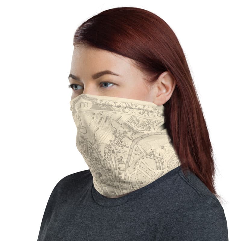 Bath Face Mask / Neck Gaiter with vintage map print of Bath by John Rapkin, 1851
