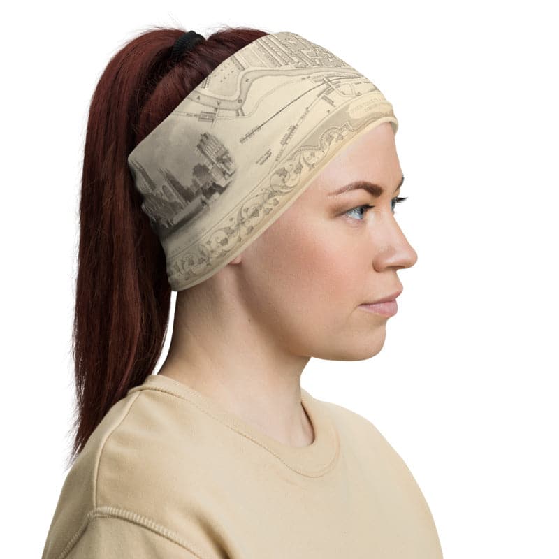 Bath Face Mask / Neck Gaiter with vintage map print of Bath by John Rapkin, 1851