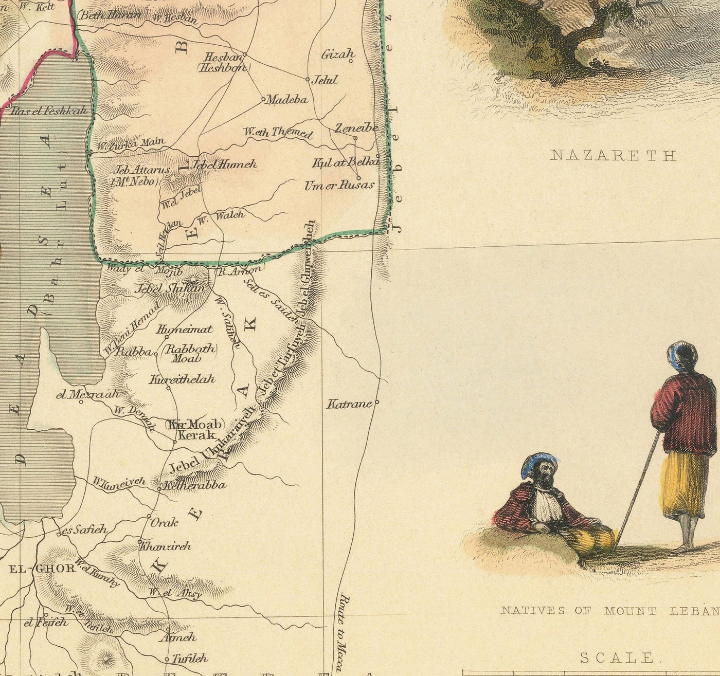 Ancienne carte de la Palestine en 1851 - Israël, Cisjordanie, Gaza, Nazareth, Naplouse, Haïfa, Jérusalem