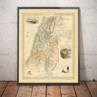 Ancienne carte de la Palestine en 1851 - Israël, Cisjordanie, Gaza, Nazareth, Naplouse, Haïfa, Jérusalem