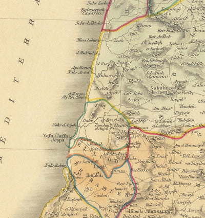 Ancienne carte de la Palestine en 1851 - Israël, Cisjordanie, Gaza, Nazareth, Naplouse, Haïfa, Jérusalem