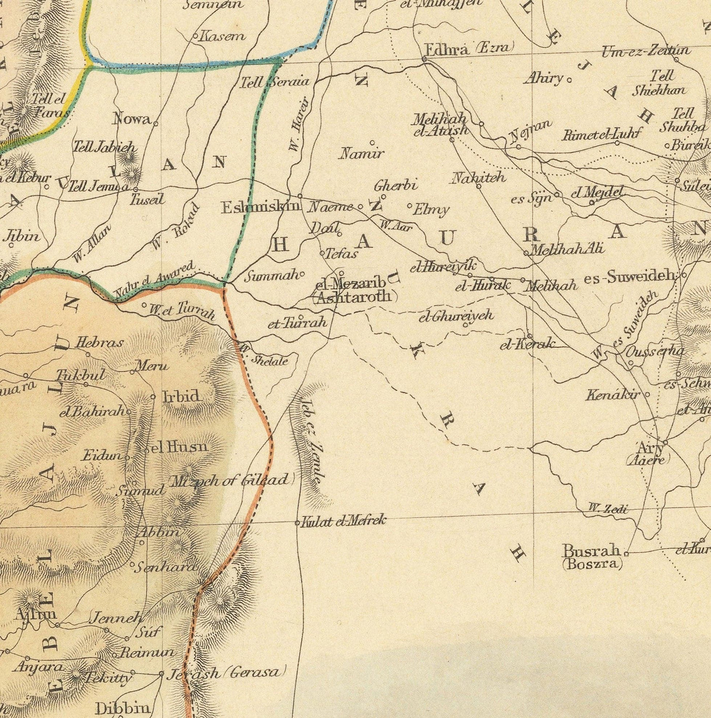 Ancienne carte de la Palestine en 1851 - Israël, Cisjordanie, Gaza, Nazareth, Naplouse, Haïfa, Jérusalem