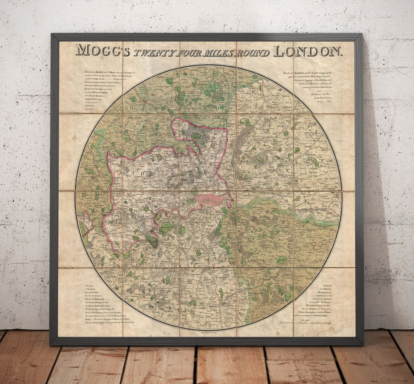 Old London Map: Mogg's 24 miles around London, 1820
