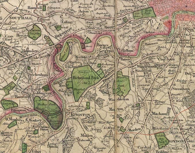 London Face Mask / Neck Gaiter with vintage map print of Mogg's 24 miles around London, 1820