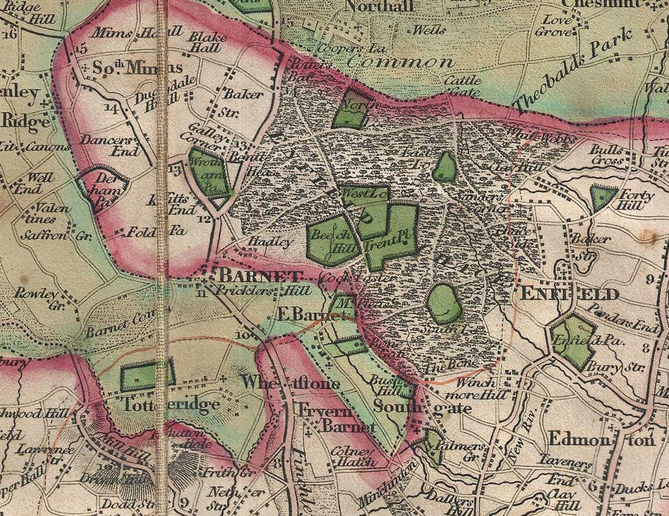 London Face Mask / Neck Gaiter with vintage map print of Mogg's 24 miles around London, 1820