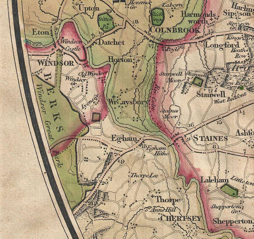 London Face Mask / Neck Gaiter with vintage map print of Mogg's 24 miles around London, 1820