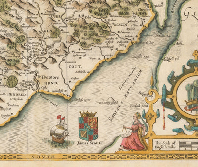Old Map of Monmouthshire, Wales, 1611 by John Speed - Abergavenny, Caldicot, Chepstow, Monmouth, Magor
