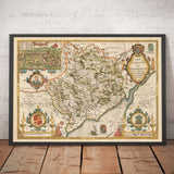 Ancienne carte de Monmouthshire, Pays de Galles, 1611 par John Speed ​​- Abergavenny, Caldicot, Chepstow, Monmouth, Magoul