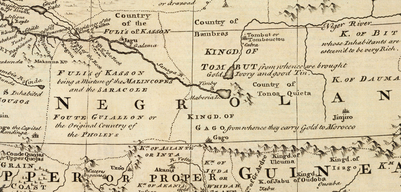 Mapa antiguo de Negroland, 1747 por Bowen - África occidental pre-colonial - Comercio de esclavos, Costa de Marfil, Costa de Oro