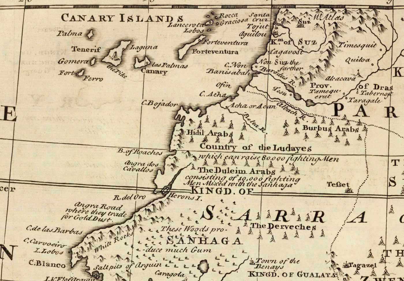 Mapa antiguo de Negroland, 1747 por Bowen - África occidental pre-colonial - Comercio de esclavos, Costa de Marfil, Costa de Oro
