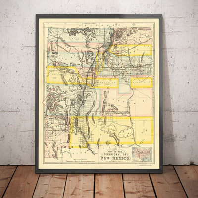 Old Map of New Mexico Territory, USA, 1873 - Land Grants, Rio Grande, Native Americans, Sante Fe, Rocky Mountains